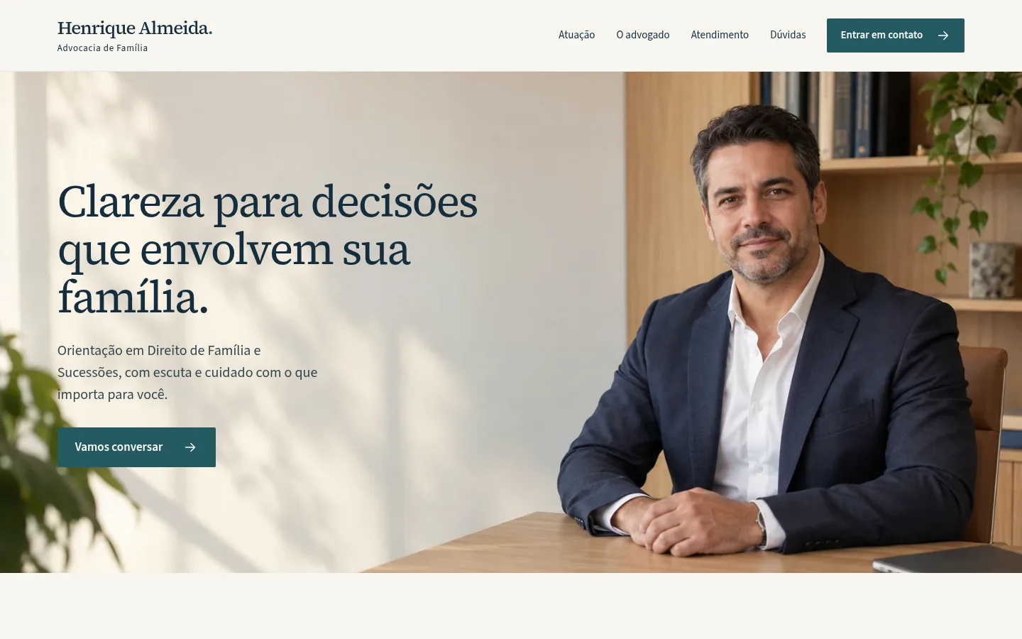 Hero da landing page demonstrativa Henrique Almeida, advocacia de família