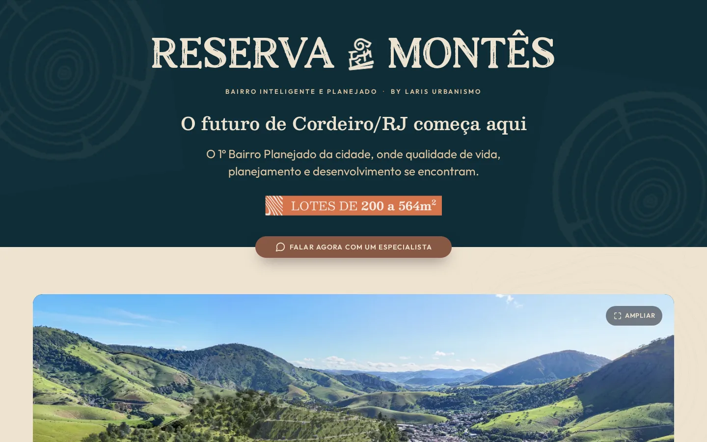Landing page do Reserva Montês para Laris Urbanismo