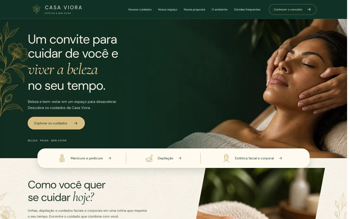 Hero da landing page demonstrativa Casa Viora, clínica de estética